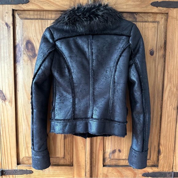 Vintage 90's Y2K Guess Black Moto Bike Jacket Faux Fur Faux Leather Mob Wife XS - Picture 2 of 10